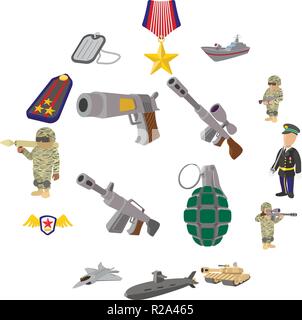 La guerre militaire et cartoon icons set isolé sur fond blanc Illustration de Vecteur