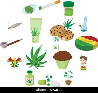 Icônes de la marijuana médicale cartoon style on white Illustration de Vecteur