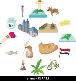 Pays-bas icons set dans un style de dessin animé sur un fond blanc Illustration de Vecteur