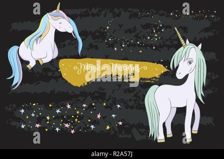 Jeu de Cute Cartoon Licornes Illustration de Vecteur