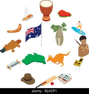 L'Australie en 3D isométrique icons set isolé sur fond blanc Illustration de Vecteur