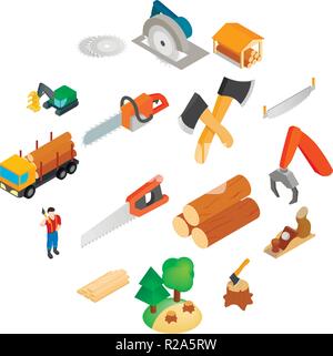 Lumberjack icons set en 3D isométrique de style Illustration de Vecteur