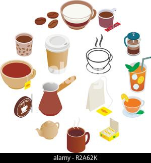Un plateau/bouilloire Icons set en 3D isométrique de style Illustration de Vecteur