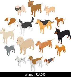 Chien icons set en 3D isométrique style sur un fond blanc Illustration de Vecteur