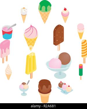 La crème glacée icons set en 3D isométrique style isolé sur fond blanc Illustration de Vecteur