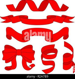 Rubans, noeuds et de décorations. Panneaux rouges Illustration de Vecteur