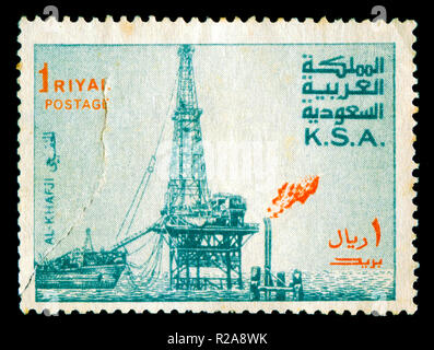 Timbre-poste de l'Arabie saoudite dans l'Al Khafji Derrick série émise en 1983 Banque D'Images