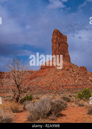 La formation, pilier de la vallée les dieux près de Bluff, Utah. Banque D'Images