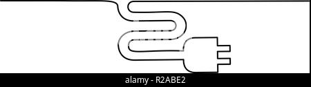 Dessin d'une ligne continue. Icône de prise électrique sur fond blanc. Vector illustration pour la bannière, web, élément de conception, modèle, carte postale. Illustration de Vecteur