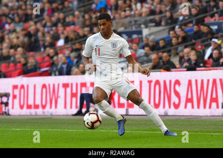 Londres, Royaume-Uni. 18 novembre 2018. Angleterre attaquant Marcus Rashford (11) au cours de l'UEFA Ligue Nations match entre l'Angleterre et la Croatie au stade de Wembley, Londres, le dimanche 18 novembre 2018. (©MI News & Sport Ltd | Alamy Live News) Banque D'Images