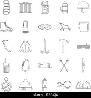 Matériel d'Alpinisme icons set. Contours illustration de matériel d'Alpinisme 25 icônes vectorielles pour le web Illustration de Vecteur