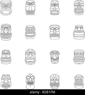 Idole Tiki hawaii aztèque face icons set. Illustration de contour 16 idole tiki hawaii aztèque face vector icons for web Illustration de Vecteur