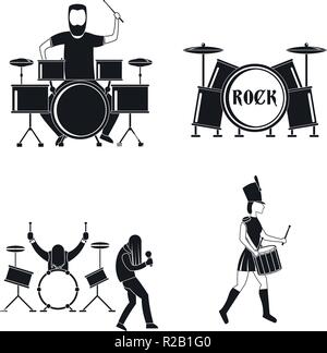 Tambour batteur musicien rock icons set. Illustration simple de 4 tambour batteur musicien rock vector icons for web Illustration de Vecteur