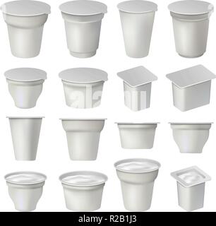 Tasse de yogourt dessert fort maquette de l'emballage. Illustration réaliste de 16 tasse yogourt dessert les maquettes d'emballage boîte pour le web Illustration de Vecteur