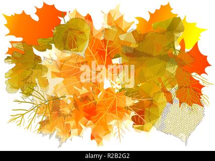 Résumé fond avec automne feuilles jaunes sur fond blanc Illustration de Vecteur
