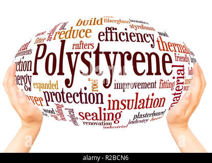 Nuage de mots en polystyrène sphère main concept sur fond blanc. Banque D'Images