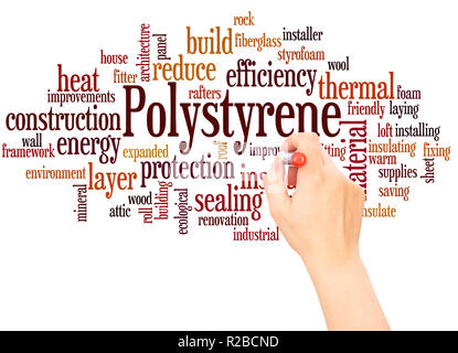 Nuage de mots en polystyrène la main concept sur fond blanc. Banque D'Images