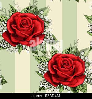 Bouquet de fleurs rose rouge se propage sans papier peint Motif éléments réducteur Illustration de Vecteur