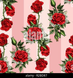 Bouquet de fleurs rose rouge se propage sans papier peint Motif éléments réducteur Illustration de Vecteur