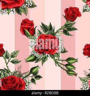 Bouquet de fleurs rose rouge se propage sans papier peint Motif éléments réducteur Illustration de Vecteur