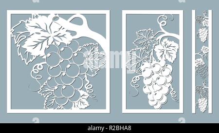 Modèle de coupe au laser, traceur, et la sérigraphie. Raisin vigne Illustration de Vecteur