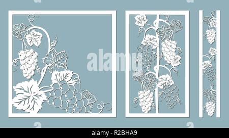 Modèle de coupe au laser, traceur, et la sérigraphie. Raisin vigne Illustration de Vecteur