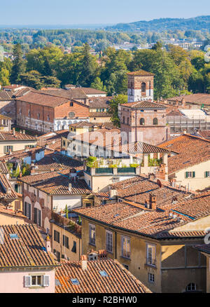 Vue panoramique à Lucca avec Santa Maria Forisportamth l'Église. La toscane, italie. Banque D'Images