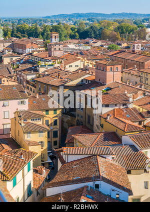 Vue panoramique à Lucca avec Santa Maria Forisportamth l'Église. La toscane, italie. Banque D'Images