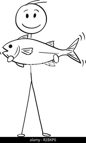 Caricature de Fisherman Holding a prendre du poisson Illustration de Vecteur