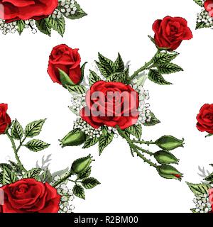 Bouquet de fleurs rose rouge s'étend des éléments isolés modèle réducteur transparente blanc Illustration de Vecteur