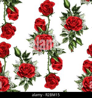 Bouquet de fleurs rose rouge s'étend des éléments isolés modèle réducteur transparente blanc Illustration de Vecteur