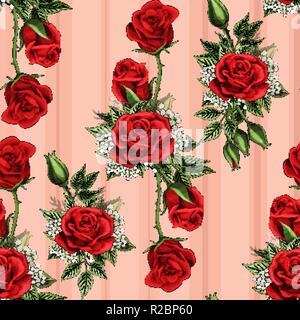 Bouquet de fleurs rose rouge se propage sans papier peint Motif éléments réducteur Illustration de Vecteur