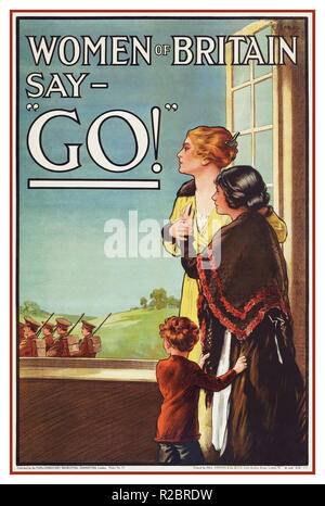 Vintage 1915 WW1 propagande recrutement recrutement affiche, 'femmes de Grande-Bretagne dire - 'Go!' », mai 1915, Royaume-Uni, par Parliament Recruiting Committee, Hill, Siffken & Co., Department of Defense, World War One 1914-1918 UK Banque D'Images