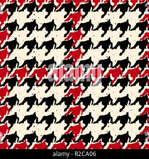 Seamless pattern houndstooth noir et rouge avec motif de lignes rouges à carreaux textiles vector eps10 Illustration de Vecteur