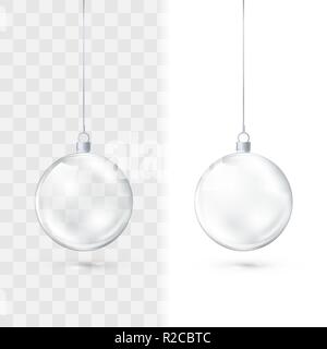 Boule de Noël en verre. Boule de Noël isolé sur transparent et sur fonds blancs. Décorations de vacances hiver élément. Vector illustration Illustration de Vecteur