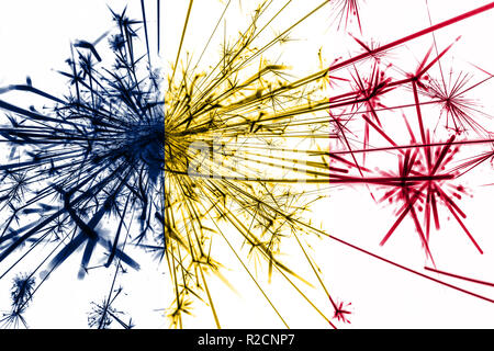 Tchad drapeau mousseux d'artifice. Nouvelle année 2019 et fête de Noël concept Banque D'Images