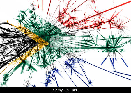 L'Afrique du Sud drapeau mousseux d'artifice. Nouvelle année 2019 et fête de Noël concept Banque D'Images
