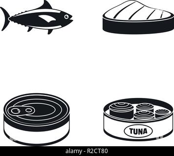 Steak de thon peut définir des icônes. Illustration simple de 4 poissons thon steak peut vector icons for web Illustration de Vecteur