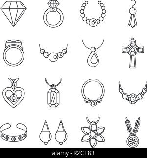 Bijoux de luxe collier icons set. Contours illustration de bijoux de luxe collier 16 icônes vectorielles pour le web Illustration de Vecteur
