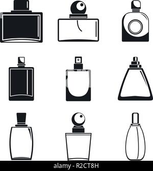 Flacons de parfum parfum Saveur arôme icons set. Illustration simple de 9 bouteilles de parfum parfum Saveur arôme vector icons for web Illustration de Vecteur