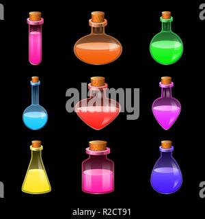 Magic Potion bottle icons set. Realidtic illustration de potion 9 bouteille magique vector icons for web Illustration de Vecteur