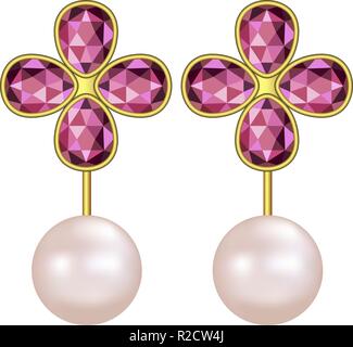 Ruby Pearl Earrings immersive. Illustration réaliste de ruby Pearl Earrings vector immersive pour la conception web isolé sur fond blanc Illustration de Vecteur