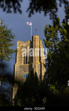 Hoxne, Suffolk, UK. 19 Nov, 2018. St Edmund's Day, 1er saint patron de l'Angleterre. Hoxne Suffolk UK 19 Nov 2018. Le pavillon de St Edmund, à Saint Pierre et Saint Paul Church, Hoxne, Suffolk, où il fut martyrisé par les Danois au ixe siècle. Banque D'Images