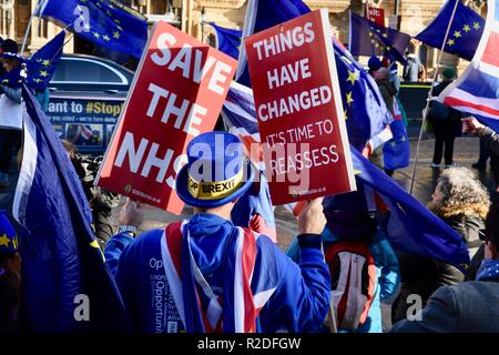 Protestation Anti Brexit par Steve Bray et les membres du stand de Défi Mouvement Européen (SODEM) dans une semaine, ce qui est crucial pour Teresa mai et le gouvernement conservateur,chambres,London.UK Banque D'Images