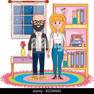 La femme et l'homme à l'intérieur home design Illustration de Vecteur