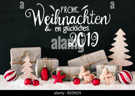 Décoration de Noël rouge calligraphie, Glueckliches 2019 signifie joyeux 2019 Banque D'Images