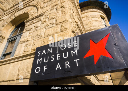 San Jose, Californie / USA - 6 décembre 2017 - San Jose Museum of Art logo dans le centre-ville de San Jose, San Francisco, Californie Banque D'Images