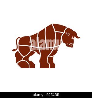 Coupe de viande et Bull. Système de lignes Ox silhouette différentes parties de la viande. Comment couper la chair de boeuf. Schéma de la viande de boucherie de l'affiche de grands magasins. Barbecue et ste Illustration de Vecteur