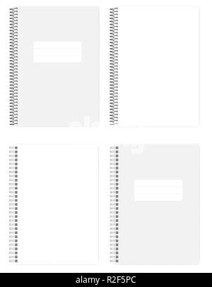 Ordinateur portable reliés à l'aide d'une Vierge : page claire et couvercle, vecteur réaliste immersive. Le bloc-notes de format A4 avec des spirales, des maquettes. Cahier blanc vide, templa Illustration de Vecteur