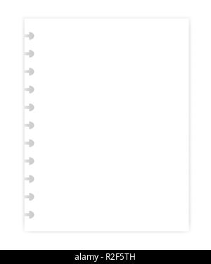 Trous de remplissage blanc vide feuille de papier pour disque binder, vecteur des maquettes. Format lettre vide pavé d'écriture, modèle Illustration de Vecteur